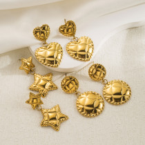 Stainless Steel Retro Love Round Star Earrings