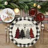 Circular Christmas Linen Mat Holiday Christmas Tree Snowman Fabric Mat Washable Decorative Cloth Mat