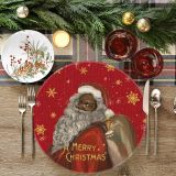 Circular Christmas Linen Mat Holiday Christmas Tree Snowman Fabric Mat Washable Decorative Cloth Mat