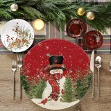 Circular Christmas Linen Mat Holiday Christmas Tree Snowman Fabric Mat Washable Decorative Cloth Mat