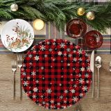 Circular Christmas Linen Mat Holiday Christmas Tree Snowman Fabric Mat Washable Decorative Cloth Mat