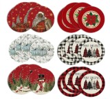 Circular Christmas Linen Mat Holiday Christmas Tree Snowman Fabric Mat Washable Decorative Cloth Mat