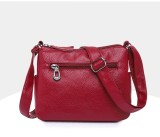Washed soft leather multi pocket casual crossbody bag