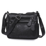 Washed soft leather multi pocket casual crossbody bag