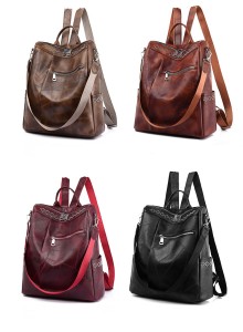 PU soft leather backpack with anti-theft splicing and large capacity backpack