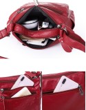 Washed soft leather multi pocket casual crossbody bag