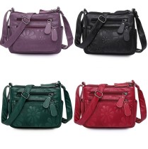 Washed soft leather multi pocket casual crossbody bag