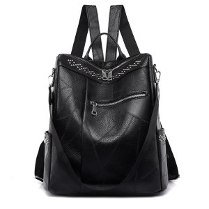 PU soft leather backpack with anti-theft splicing and large capacity backpack