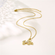 Stainless Steel MOM Mother's Day Zircon Pendant Necklace