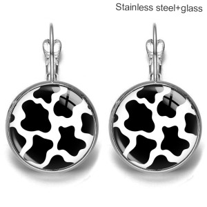Milk streaks Stainless steel 20mm glass French style ear hook and earrings