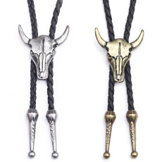 Alloy cow head Hip Hop bolo tie necklace