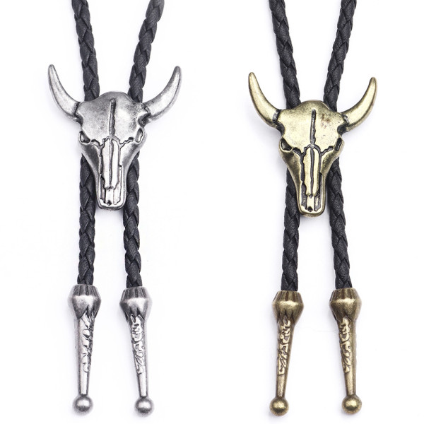 Alloy cow head Hip Hop bolo tie necklace