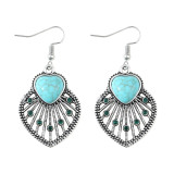 Bohemian leaf hollowed out heart pine earrings