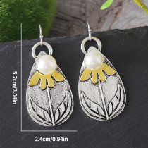 Water drop solid lace leaf pearl earrings