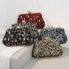 Embroidered sequin leopard print dinner bag