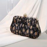 Embroidered sequin leopard print dinner bag