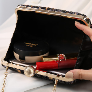 Embroidered sequin leopard print dinner bag