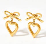 Stainless steel bow love earrings