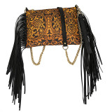 Tassel shoulder bag with printed crossbody bag