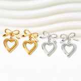 Stainless steel bow love earrings