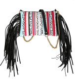 Tassel shoulder bag with printed crossbody bag