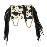 Tassel shoulder bag with printed crossbody bag