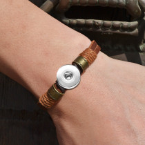Handmade cowhide woven bracelet fit 20mm Snap button jewelry wholesale