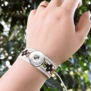 Natural Cotton and Hemp Colored Flower Bracelet fit  20MM Snaps button  wholesale