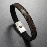 21CM Minimalist striped stainless steel leather bracelet