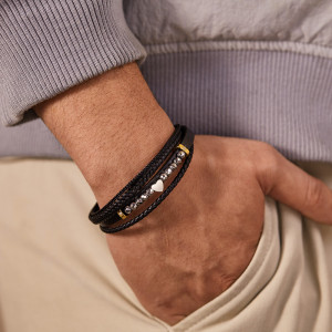 Weaving multi-layer love leather bracelet with stainless steel magnetic buckle bracelet