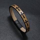 21CM Printed Cross Magnetic Buckle Leather Bracelet