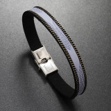 21CM Minimalist striped stainless steel leather bracelet