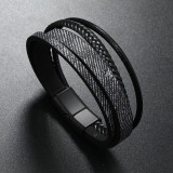 21CM Cowboy colored woven leather bracelet with magnetic buckle multi-layer bracelet