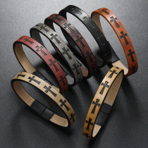 21CM Printed Cross Magnetic Buckle Leather Bracelet