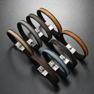 21CM Simple PU leather bracelet, classic punk bracelet