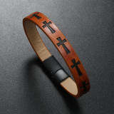 21CM Printed Cross Magnetic Buckle Leather Bracelet