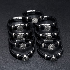 21CM Woven handmade leather magnetic buckle cross alloy bracelet