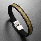 21CM Minimalist striped stainless steel leather bracelet