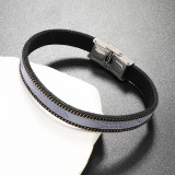 21CM Minimalist striped stainless steel leather bracelet