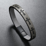 21CM Printed Cross Magnetic Buckle Leather Bracelet