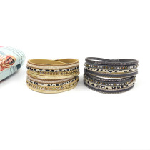 Woven rivet chain magnetic buckle multi-layer PU leather bracelet