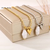 Valentine's Day stainless steel love pearl necklace