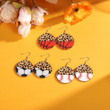 Sports Fashion Leopard Pattern Football Baseball Basketball World Cup Wooden Spliced Earrings