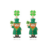 Irish Carnival Green Elf Clover Earrings Alloy Drip Oil Set Diamond St. Patrick Hat Earrings