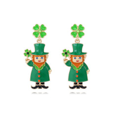 Irish Carnival Green Elf Clover Earrings Alloy Drip Oil Set Diamond St. Patrick Hat Earrings