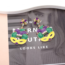 St. Patrick's Carnival Mask Earrings Alloy Dropped Oil Set with Imitation Pearl Irish Hat Earrings