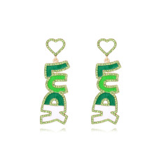 Alloy Diamond LUCK Letter Earrings Drip Oil Carnival Letter Earrings