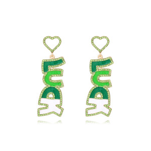 Alloy Diamond LUCK Letter Earrings Drip Oil Carnival Letter Earrings
