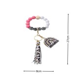 Mother's Day Leopard Pattern Wooden Beads Mama Rainbow Wooden Label Tassel Bracelet Keychain Bookbag Car Pendant