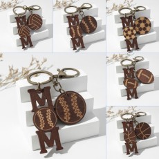 Sports ball, football, basketball, baseball, mom's day, wooden vintage keychain pendant